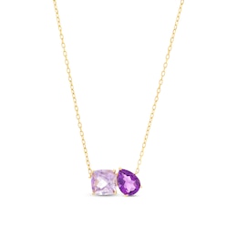 Pear-Shaped and Cushion-Cut Amethyst Toi et Moi Necklace in 10K Gold