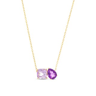 Pear-Shaped and Cushion-Cut Amethyst Toi et Moi Necklace in 10K Gold