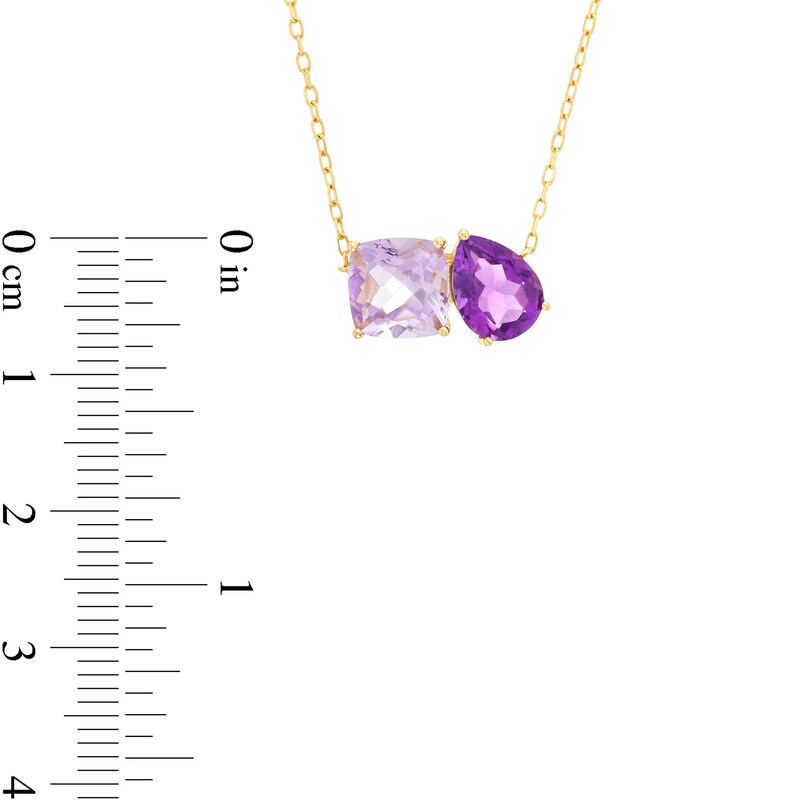Pear-Shaped and Cushion-Cut Amethyst Toi et Moi Necklace in 10K Gold