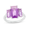 Thumbnail Image 0 of Baguette Amethyst and 0.115 CT. T.W. Diamond Three Stone Ring in 10K White Gold