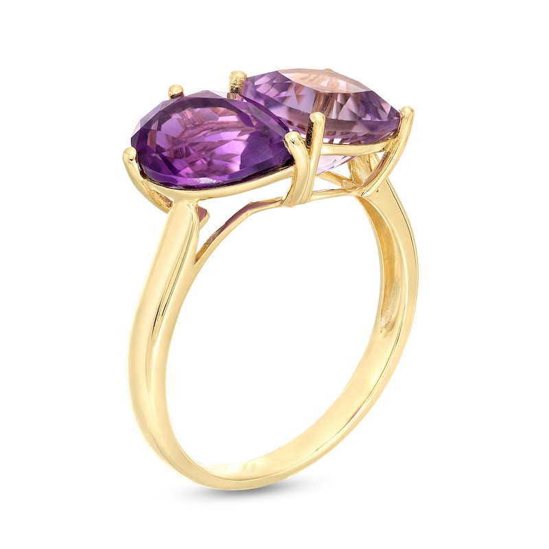 Main Image 3 of Pear-Shaped and Cushion-Cut Amethyst Toi et Moi Ring in 10K Gold