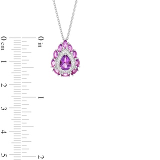 Pear-Shaped Amethyst and Diamond Accent Double Frame Pendant in Sterling Silver