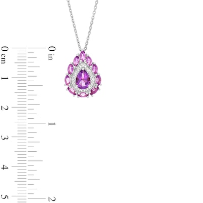 Pear-Shaped Amethyst and Diamond Accent Double Frame Pendant in Sterling Silver