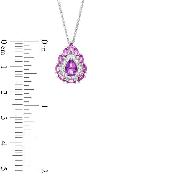 Pear-Shaped Amethyst and Diamond Accent Double Frame Pendant in Sterling Silver
