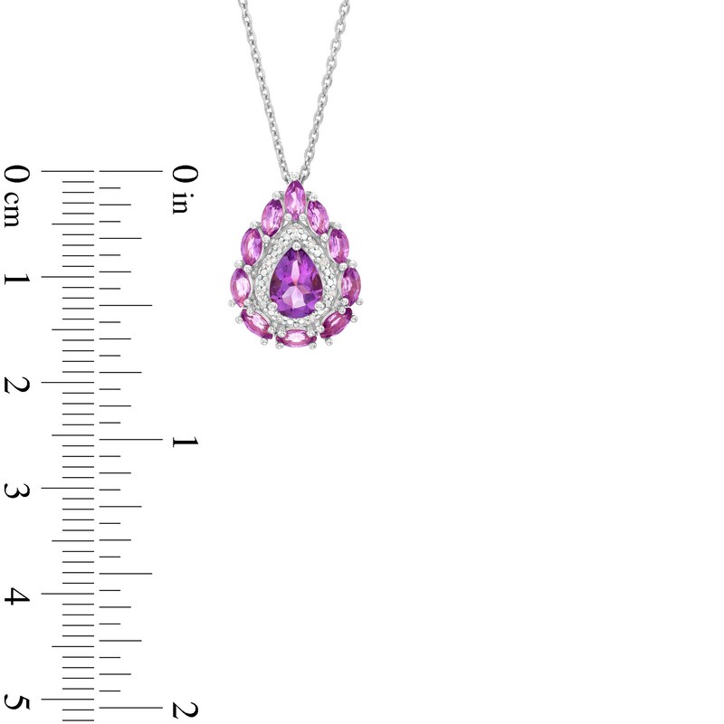 Main Image 4 of Pear-Shaped Amethyst and Diamond Accent Double Frame Pendant in Sterling Silver