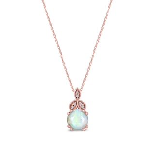 6.0mm Opal and Diamond Accent Leaf-Top Trio Pendant in 10K Rose Gold