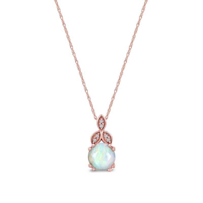 6.0mm Opal and Diamond Accent Leaf-Top Trio Pendant in 10K Rose Gold