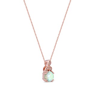 6.0mm Opal and Diamond Accent Leaf-Top Trio Pendant in 10K Rose Gold