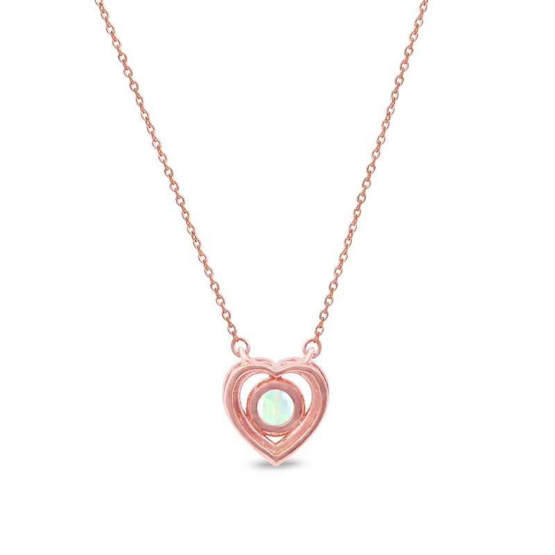 5.0mm Opal and 0.07 CT. T.W. Diamond Frame Heart Necklace in 10K Rose Gold