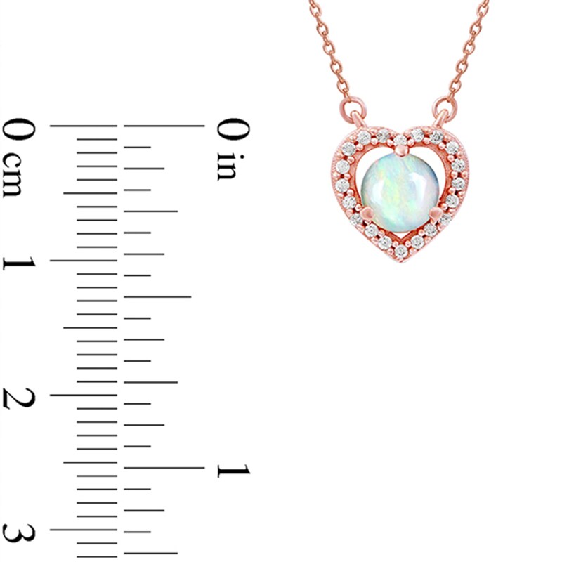 5.0mm Opal and 0.07 CT. T.W. Diamond Frame Heart Necklace in 10K Rose Gold