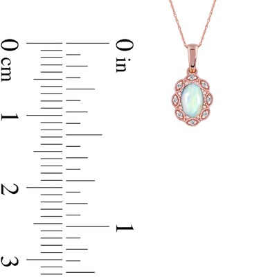 Oval Opal and Diamond Accent Scallop Frame Art Deco Pendant in 10K Rose Gold