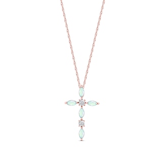 Marquise Opal and Diamond Accent Cross Pendant in 10K Rose Gold