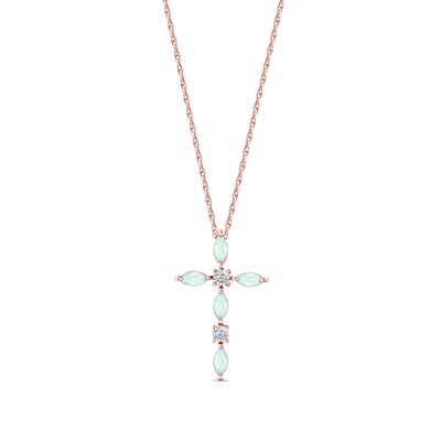 Marquise Opal and Diamond Accent Cross Pendant in 10K Rose Gold