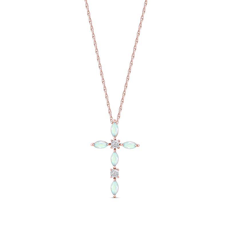 Marquise Opal and Diamond Accent Cross Pendant in 10K Rose Gold