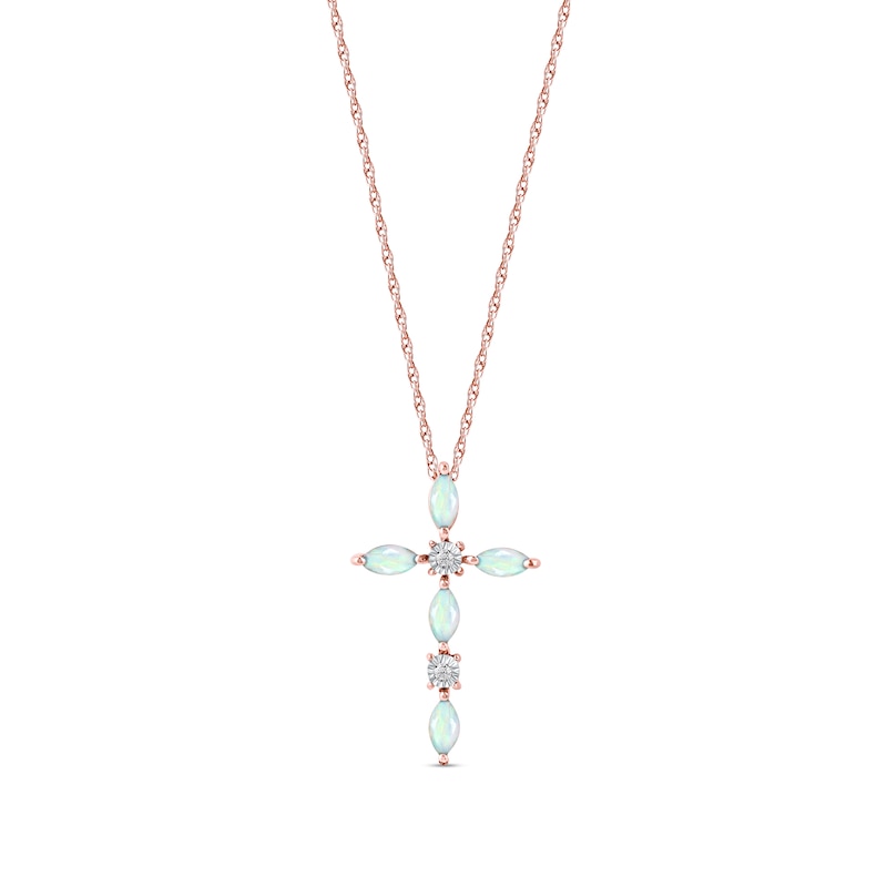 Marquise Opal and Diamond Accent Cross Pendant in 10K Rose Gold|Peoples Jewellers