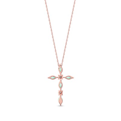 Marquise Opal and Diamond Accent Cross Pendant in 10K Rose Gold