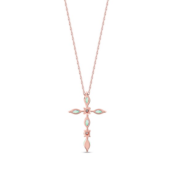 Marquise Opal and Diamond Accent Cross Pendant in 10K Rose Gold