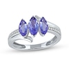 Thumbnail Image 0 of Marquise Tanzanite and 0.04 CT. T.W. Diamond Three Stone Bypass Ring in 10K White Gold