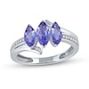 Thumbnail Image 1 of Marquise Tanzanite and 0.04 CT. T.W. Diamond Three Stone Bypass Ring in 10K White Gold