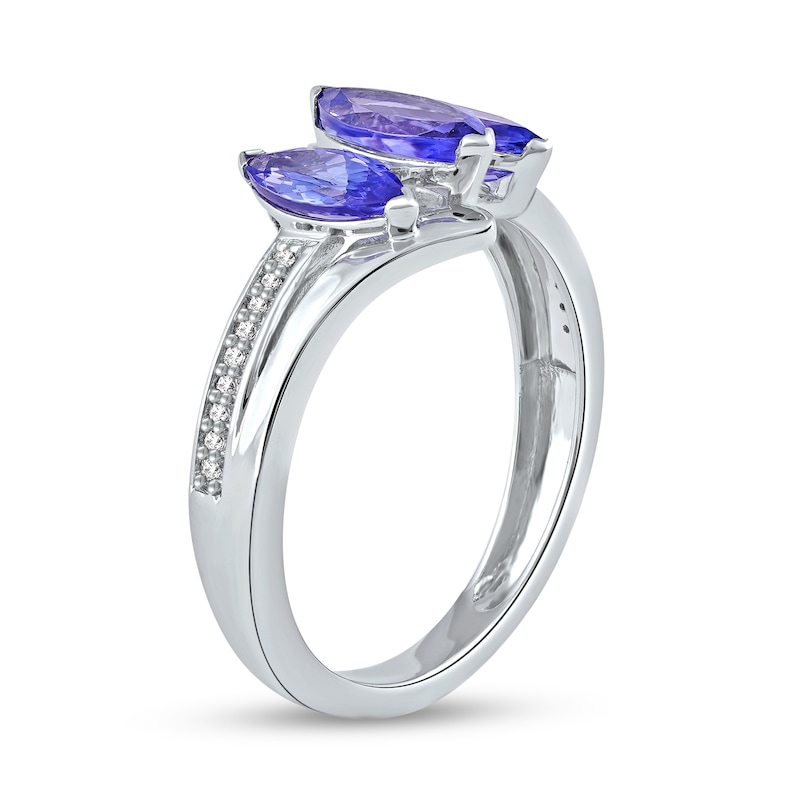 Marquise Tanzanite and 0.04 CT. T.W. Diamond Three Stone Bypass Ring in 10K White Gold