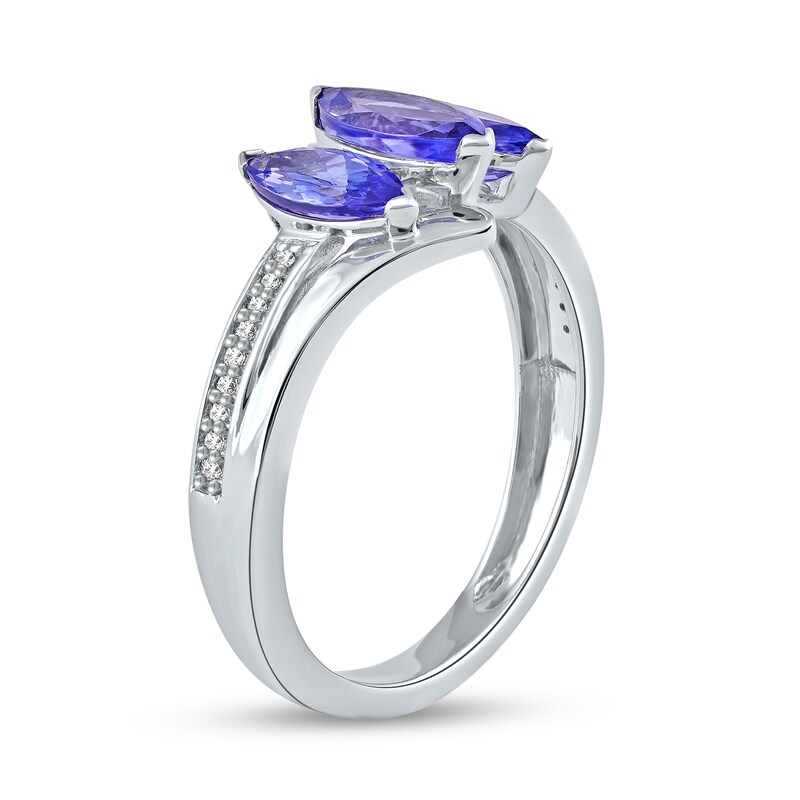 Main Image 2 of Marquise Tanzanite and 0.04 CT. T.W. Diamond Three Stone Bypass Ring in 10K White Gold