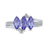 Thumbnail Image 2 of Marquise Tanzanite and 0.04 CT. T.W. Diamond Three Stone Bypass Ring in 10K White Gold