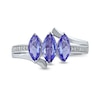 Thumbnail Image 3 of Marquise Tanzanite and 0.04 CT. T.W. Diamond Three Stone Bypass Ring in 10K White Gold