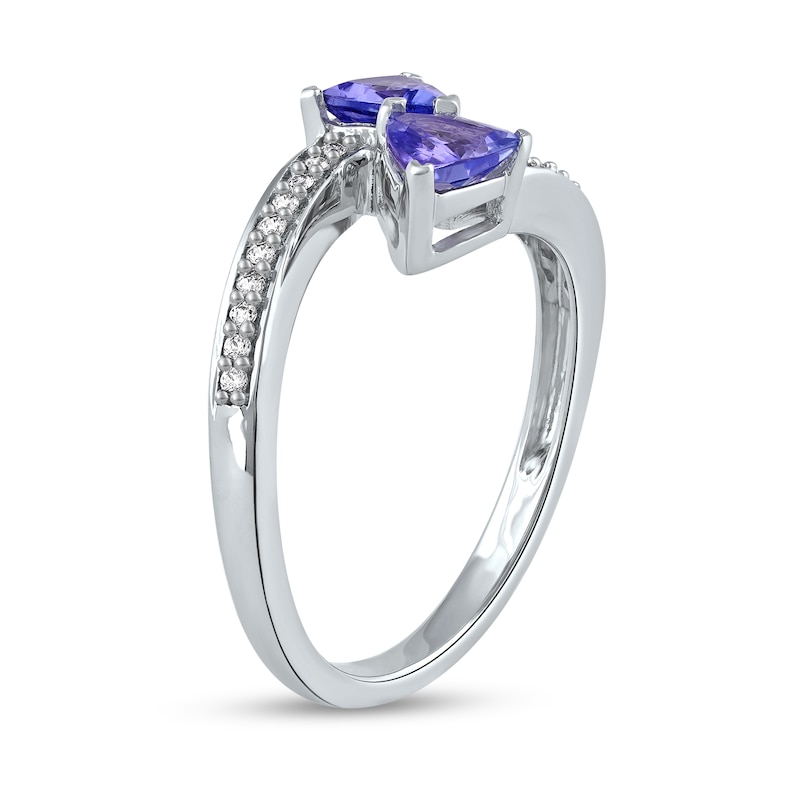 5.0mm Trillion-Cut Tanzanite and 0.086 CT. T.W. Diamond Bypass Wrap Ring in 10K White Gold