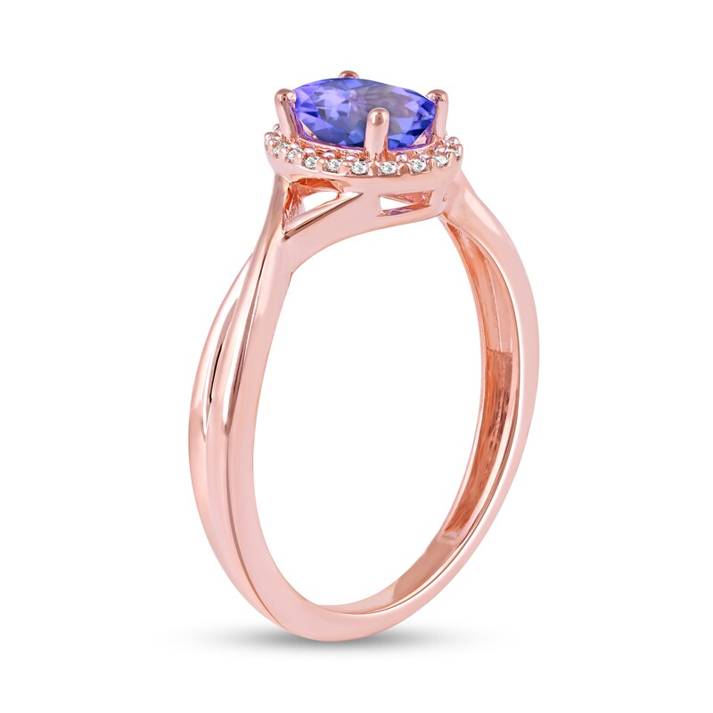 Main Image 2 of Oval Tanzanite and 0.04 CT. T.W. Diamond Frame Twist Shank Ring in 10K Rose Gold