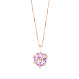 EFFY™ Collection 12.0mm Heart-Shaped Pink Quartz and 0.14 CT. T.W. Diamond Crossover Pendant in 14K Rose Gold