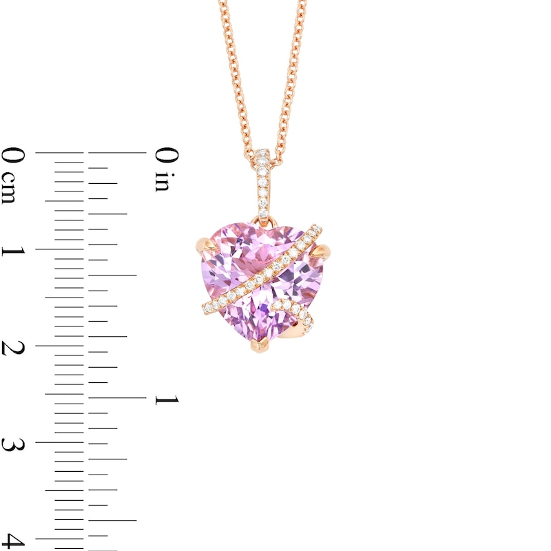Main Image 3 of EFFY™ Collection 12.0mm Heart-Shaped Pink Quartz and 0.14 CT. T.W. Diamond Crossover Pendant in 14K Rose Gold