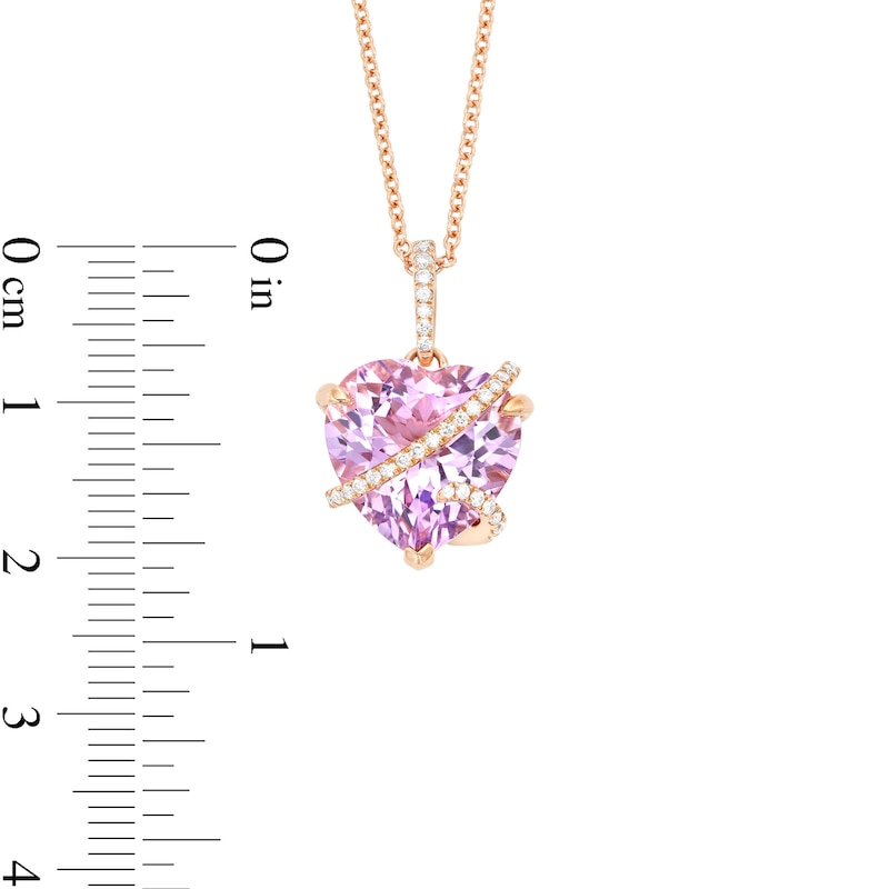 EFFY™ Collection 12.0mm Heart-Shaped Pink Quartz and 0.14 CT. T.W. Diamond Crossover Pendant in 14K Rose Gold