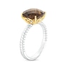Thumbnail Image 3 of 10.0mm Cushion-Cut Smoky Quartz Solitaire Rope-Textured Shank Ring in Sterling Silver and 10K Gold