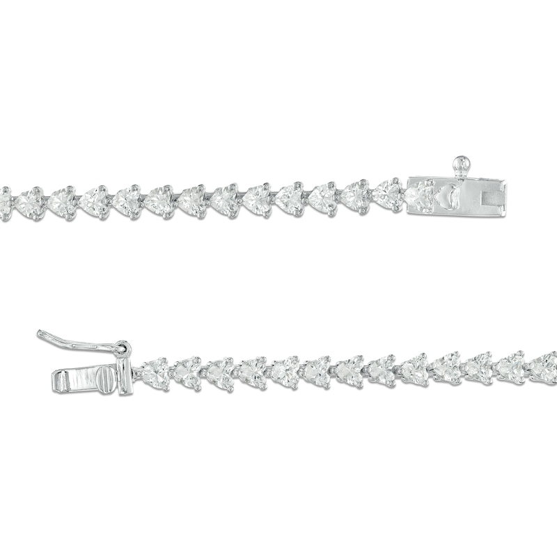 Main Image 3 of Heart-Shaped Lab-Created Ruby and Pink and White Lab-Created Sapphire Graduated Line Bracelet in Sterling Silver - 7.25"