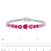 Thumbnail Image 3 of Heart-Shaped Lab-Created Ruby and Pink and White Lab-Created Sapphire Graduated Line Bracelet in Sterling Silver - 7.25"
