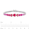 Thumbnail Image 4 of Heart-Shaped Lab-Created Ruby and Pink and White Lab-Created Sapphire Graduated Line Bracelet in Sterling Silver - 7.25"