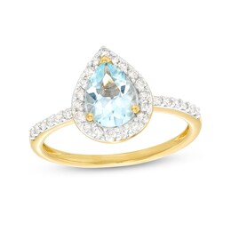 Pear-Shaped Aquamarine and 0.29 CT. T.W. Diamond Frame Ring in 10K Gold