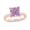 Thumbnail Image 0 of 8.0mm Princess-Cut Pink Quartz and 0.25 CT. T.W. Diamond Engagement Ring in 14K Rose Gold