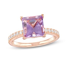 8.0mm Princess-Cut Pink Quartz and 0.25 CT. T.W. Diamond Engagement Ring in 14K Rose Gold