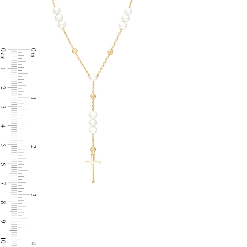 Oval Cultured Freshwater Pearl Cross Station "Y" Necklace in 10K Gold