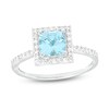 Thumbnail Image 1 of 6.0mm Cushion-Cut Aquamarine and 0.23 CT. T.W. Diamond Square-Shaped Frame Ring in 10K White Gold