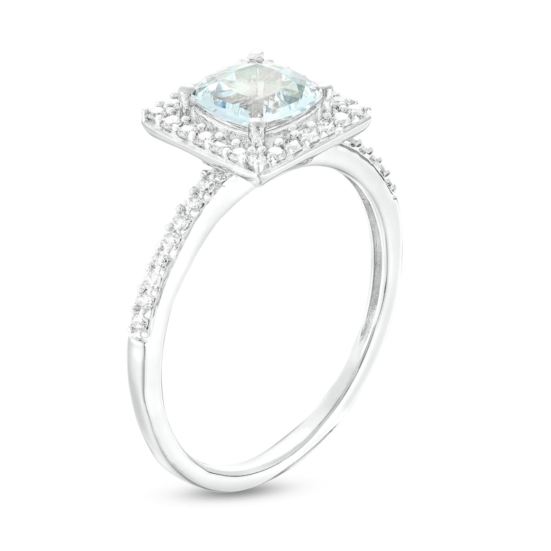 6.0mm Cushion-Cut Aquamarine and 0.23 CT. T.W. Diamond Square-Shaped Frame Ring in 10K White Gold