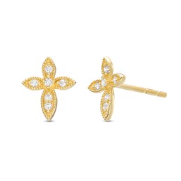 0.04 CT. T.W. Diamond Point-Ends Vintage-Style Cross Stud Earrings in 10K Gold