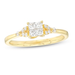 0.32 CT. T.W. Quad Princess-Cut Diamond Leaf-Sides Engagement Ring in 10K Gold