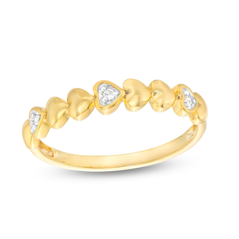 Diamond Accent Alternating Puff Heart Anniversary Band in 10K Gold