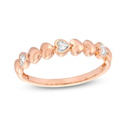 Diamond Accent Alternating Puff Heart Anniversary Band in 10K Rose Gold