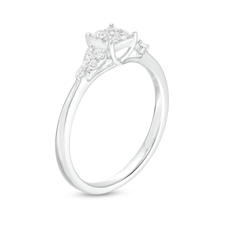 0.32 CT. T.W. Quad Princess-Cut Diamond Leaf-Sides Engagement Ring in 10K White Gold