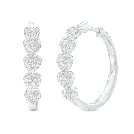 0.50 CT. T.W. Heart-Shaped Multi-Diamond Frame Hoop Earrings in 10K White Gold