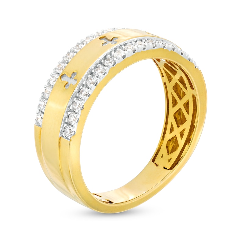 Men's 0.50 CT. T.W. Diamond Border Cutout Cross Trio Wedding Band in 10K Gold