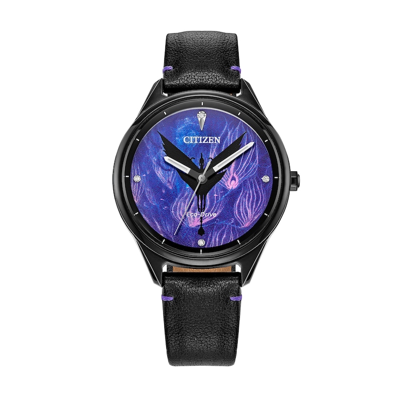 Ladies' Citizen Disney Avatar Eco-Drive® Black IP Leather Strap Watch with Blue Dial (Model: FE7105-09W)
